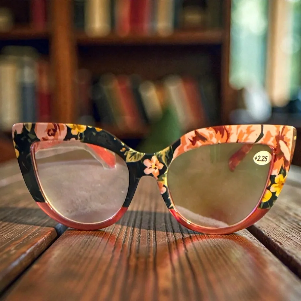 2 Left⚠️New Floral Cat-Eye Reading Glasses with Red/Pink and Blue Accents +2.25